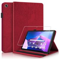 Verre trempé + Coque Tablette pour Lenovo Tab M10 Plus 3rd Gen(2022) 10.6'' Flip Housse Cuir PU Etui Fentes Cartes- rouge Arbre