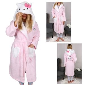 Hello Kitty Peignoir rose et blanc avec ceinture et capuche pour femmes doux XXL Cdiscount Maison