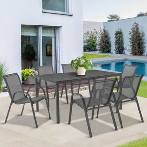 Ensemble table et chaise de jardin Salon de jardin POLY table 150 cm et 6 chaises empilables gris anthracite