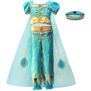 OwlFay Déguisement Jasmine Fille Aladin Robe Princesse pour Carnaval Coslay Halloween Fête Danse Costume Tenue 2-14Ans 