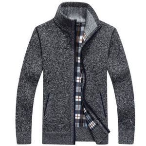 GILET - CARDIGAN Gilet Homme Automne Hiver Ouvrez-Front Zippé Cardigan Homme Tricoté Chaud Coupe ajustée Col Droit Manche Longue,Gris foncé