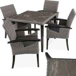Ensemble table et chaise de jardin TECTAKE Ensemble Table en rotin avec 4 chaises TARENT Résistant aux intempéries et résistant aux UV - Gris