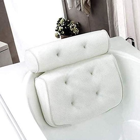 Oreiller De Bain Spa En Maille 3D - Avec 6 Ventouses Antidérapantes - Pour Soutien Nuque Et Dos Dans La Baignoire