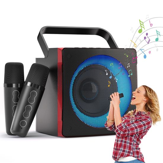 Machine à Karaoké Portable Pour Enfants Avec 2 Micros - Bluetooth 5.0, Lumières RGB, Couleur Rose - Neuf