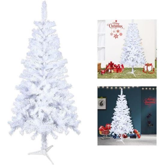 Sapin De Noël Artificiel Blanc VEYLIN 120 Cm - Support Métal, Branches Touffues, Facile à Monter
