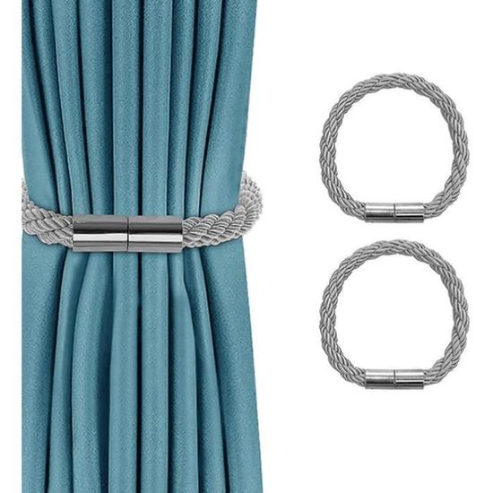 2 Embrasses De Rideaux Magnétiques - Coton Naturel, Gris - Installation Sans Perçage, Réglables Pour Rideaux Légers, Douche, Balcon