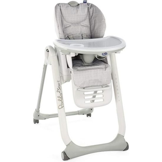 Chaise haute bébé réglable Chicco Polly 2 Start - Happy Silver - 4 roues