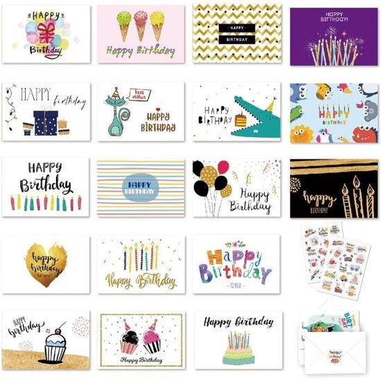24 Cartes Anniversaire Design Aquarelle Avec Enveloppes - Cartes Haut De Gamme Pour Homme, Femme, Enfant
