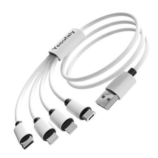 Câble De Charge 6 En 1 Rétractable 1,2 M Minlu - Ports Lightning, USB-C, Micro-USB, Charge Rapide 4A