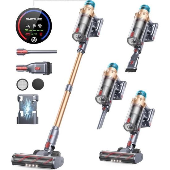 SMOTURE Aspirateur Balai Sans Fil 550W 45KPa - 60min Autonomie, Écran Tactile LED, Parfumable, 1.5L, Ultra Puissant Et Silencieux