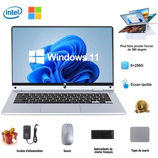 11,6 PC Portable 8 Go + 256 Go SSD, Tablette et ordinateur portable  2-en-1, Windows 11, écran tactile + rotation à 360° Bureautique - Cdiscount  Informatique