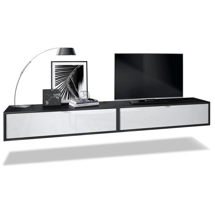 Ensemble de 2 set meuble TV Lana 120 armoire murale lowboard 120 x 29 x 37 cm, caisson en Noir, façades en Blanc haute brillance