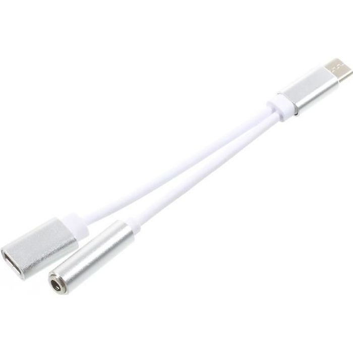Pour Oneplus OnePlus 7 : Adaptateur USB-C vers Jack 3,5 mm + Charge