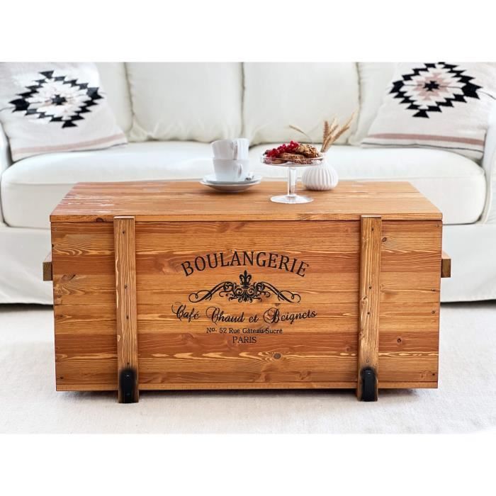 Table Basse, Table d'appoint vintage style shabby chic, Caisse en bois, Coffre en bois Massif, Noyer