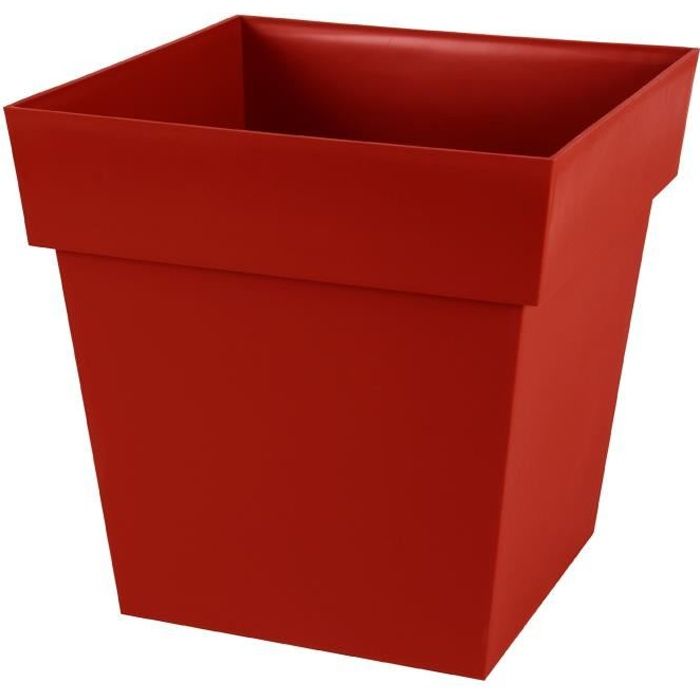 EDA Pot de fleur carré Toscane - 39 x 39 x H 39 cm - 38 L - Rouge rubis