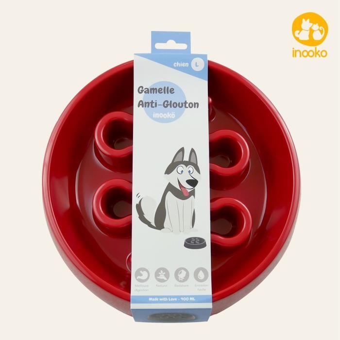 inooko - Gamelle Anti-glouton ronde pour chien de grande taille, Antidérapante, Rouge