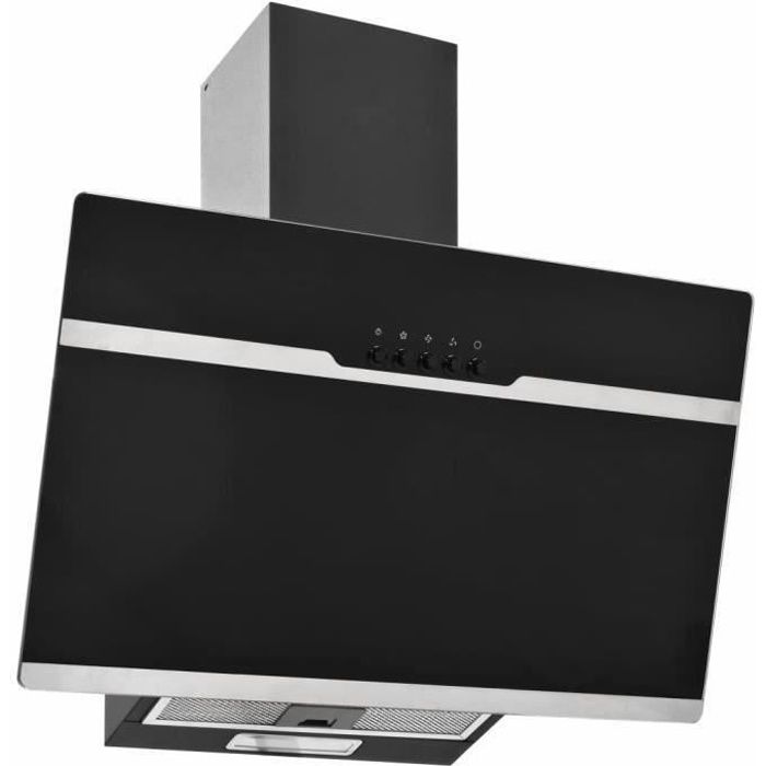 Hotte murale Hotte aspirante cuisine Hotte décorative 60 cm Acier inoxydable et verre trempé Noir
