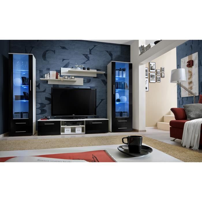 PRICE FACTORY - Meuble TV GALINO C design, coloris blanc et noir brillant. Meuble moderne et tendance pour votre salon.