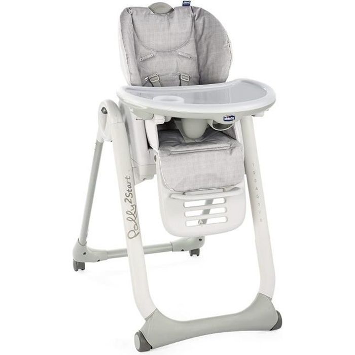 Chicco Chaise Haute Bébé Polly 2 Start - 4 Roues Happy Silver