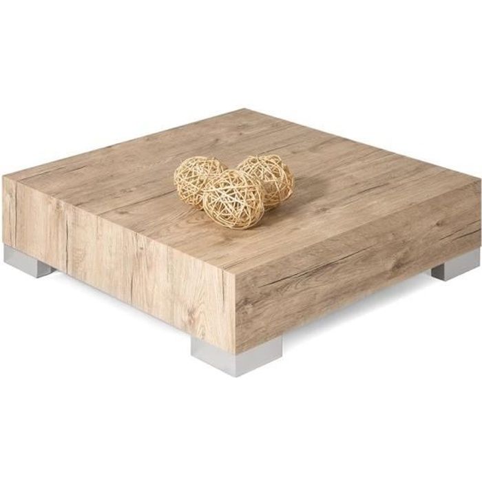 Mobili Fiver, Table basse carrée, iCube 60, Chêne naturel, Mélaminé/Acier INOX satiné, Made in Italy