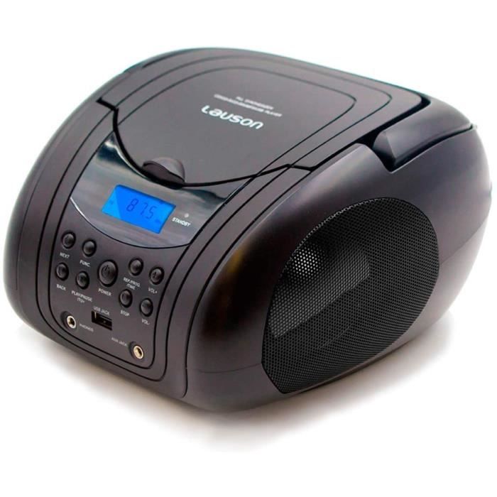 Lauson MX19 Noir. Lecteur CD portable avec USB MP3 | Lecteur CD portable avec Radio FM | Casque CD Boombox USB, AUX-In, Batterie