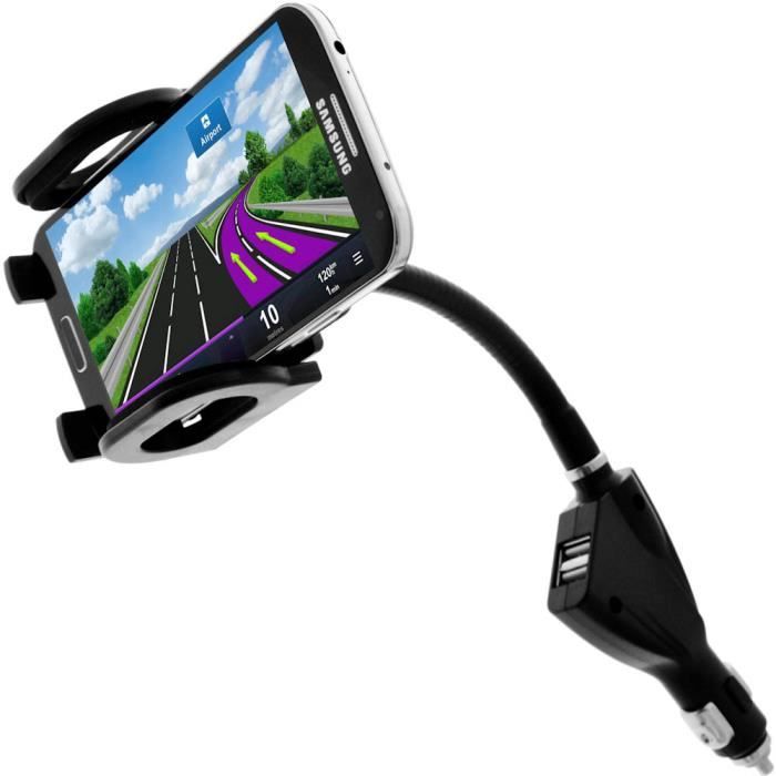 Support Voiture sur Allume-cigare + 2 ports USB