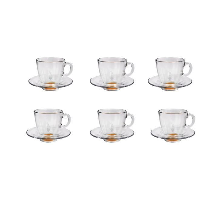 BIALETTI 6 tasses Expresso en verre 60ml transparent et orange avec soucoupe