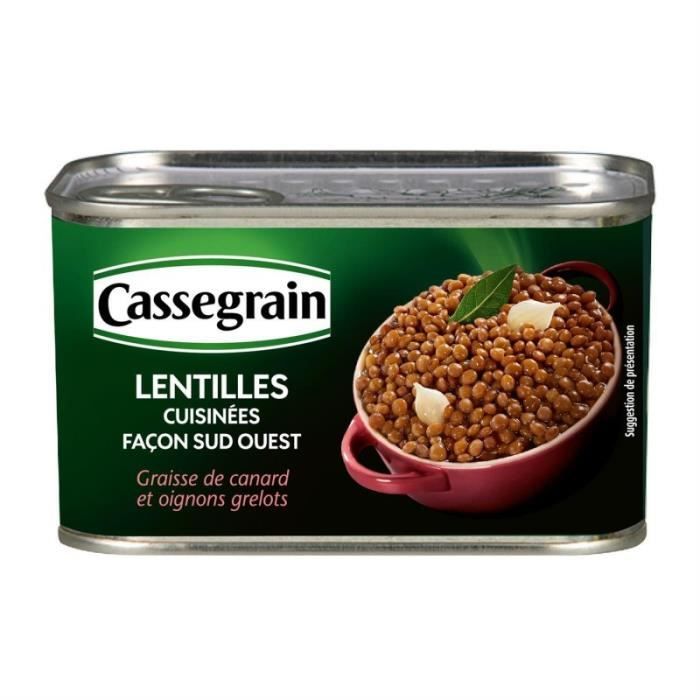CASSEGRAIN - Lentilles Façon Sud-Ouest Graisse De Canard Oignons Grelots 410G - Lot De 4