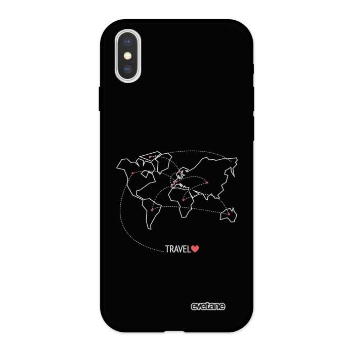 Coque pour iPhone X/ Xs Silicone Liquide Douce noir Travel Ecriture Tendance et Design Evetane