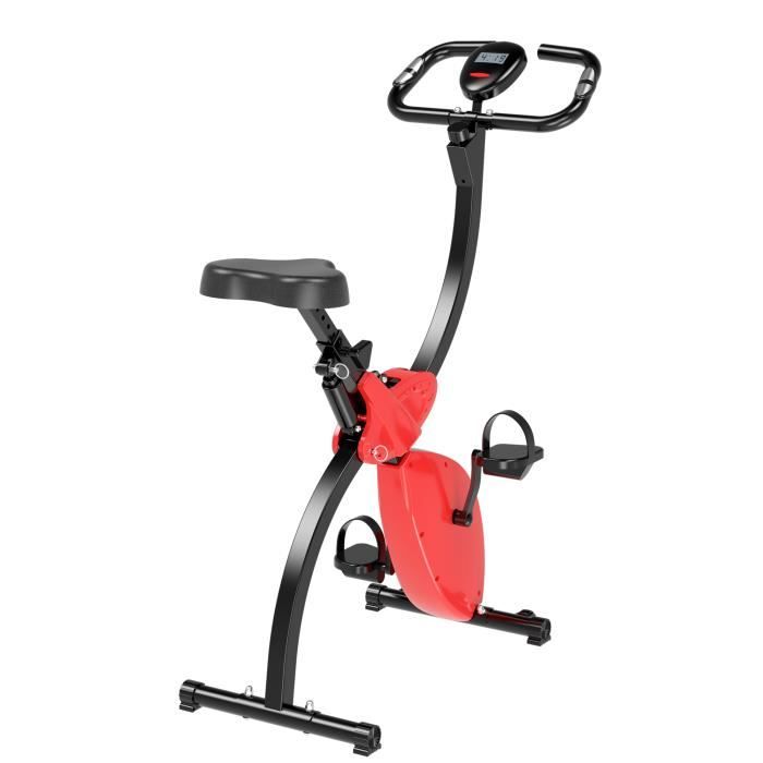 Vélo d'appartement cardio Fitness pliable écran LCD niveaux de résistance selle réglable rouge 43x90x115cm Rouge