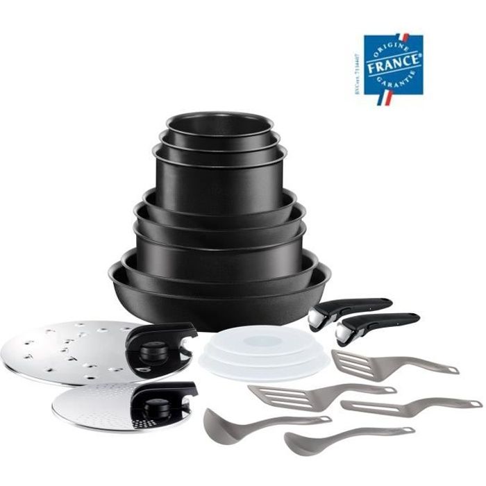 TEFAL L6549802 Batterie de cuisine 20 pièces INGENIO PERFORMANCE - Tous feux dont induction - Fabrication française - Noir