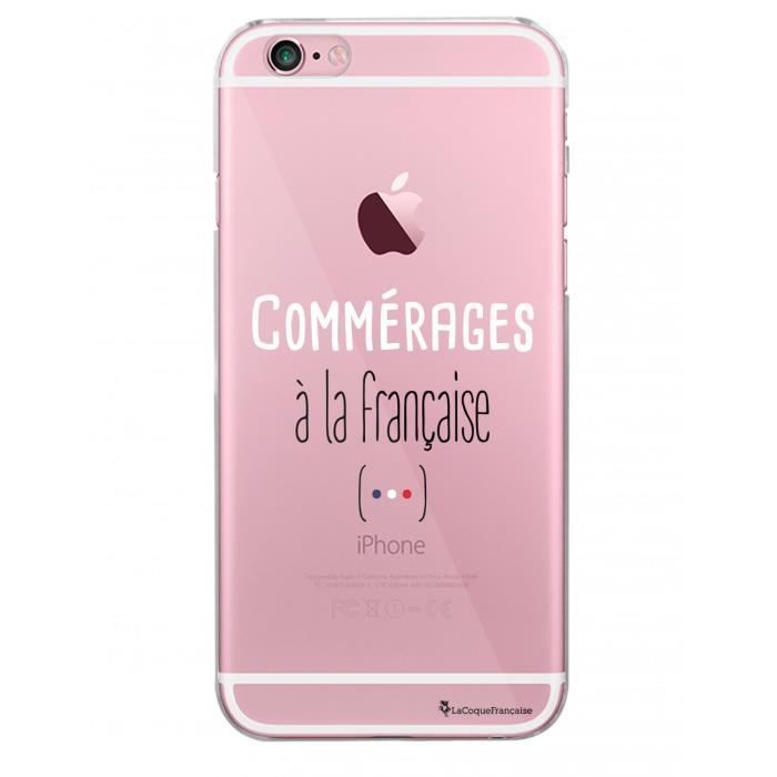 Coque iPhone 6 iPhone 6S rigide transparente Commérages à la française Ecriture Tendance et Design La Coque Francaise