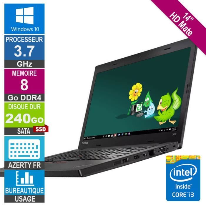 Pc Portable 14- Lenovo Thinkpad L470 Core I3 3.7ghz 8go/240go Ssd W10 Azerty Fr