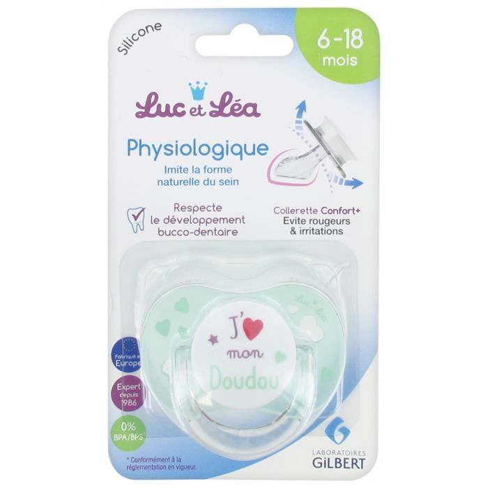 Sucettes-Luc et Léa Sucette Silicone Physiologique avec Anneau 6-18 Mois (Modèle : J'aime mon Doudou)