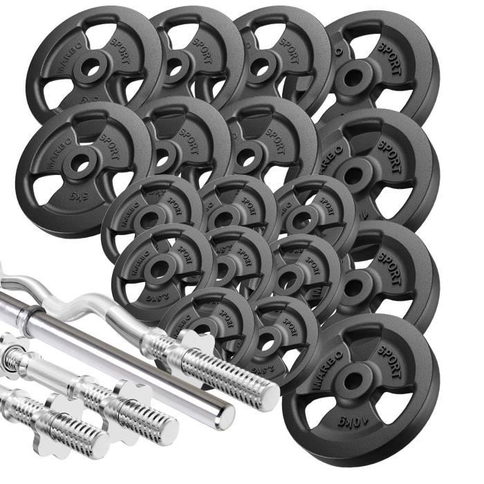 Marbo Sport Kit de barres d’haltères renforcées et de disques pour la musculation de 113 kg