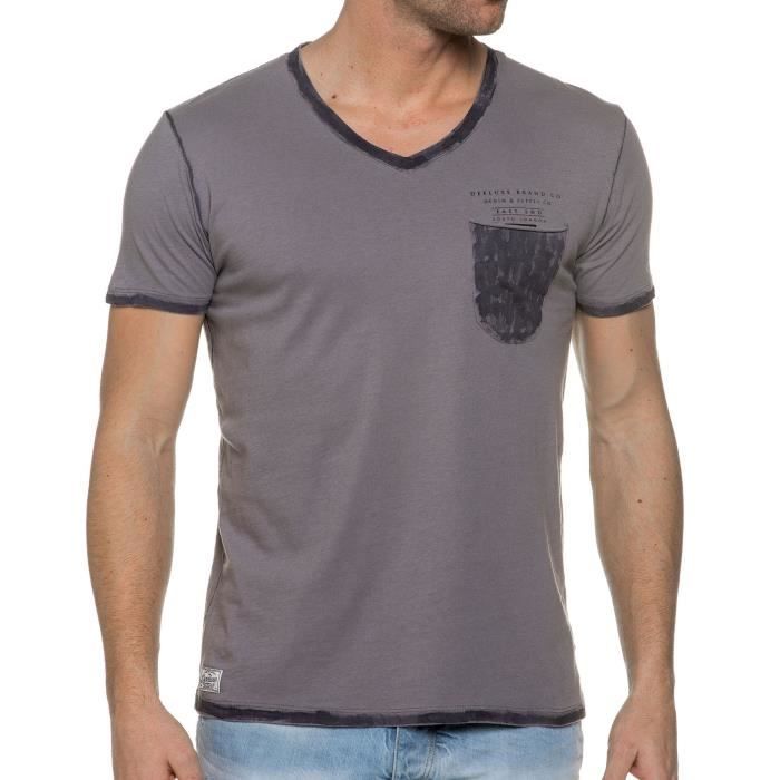 Tee Shirt Col V Gris Pocket Tees