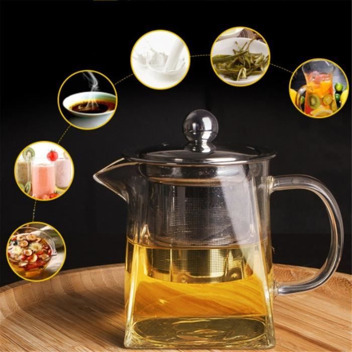 Théière en verre avec infuseur de 350 ml en borosilicate avec couvercle en acier inoxydable 304, transparent