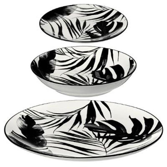 Service de Table 18 Pièces -Palme- 26cm Noir