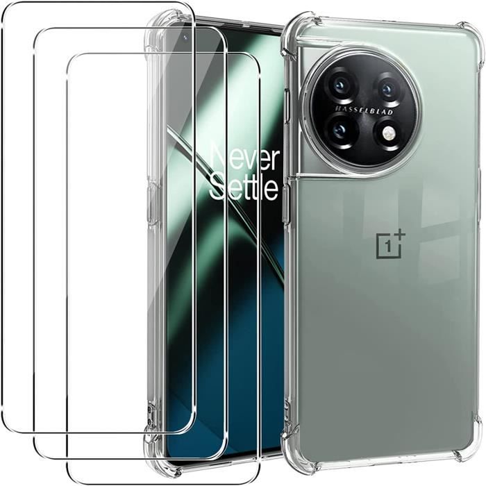 Coque pour Oneplus 11/Oneplus 11 5G + 3 Pièces Protection écran，Coins Renforcés Souple Etui Mince Silicone TPU ，Transparent