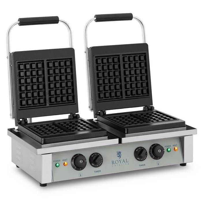 Gaufrier Double Pro Inox Électrique Gaufres Belges Minuterie 2 x 2000 W 37 x 625 x 50cm Gauffre 10x17cm Royal Catering RCWM-4000-E