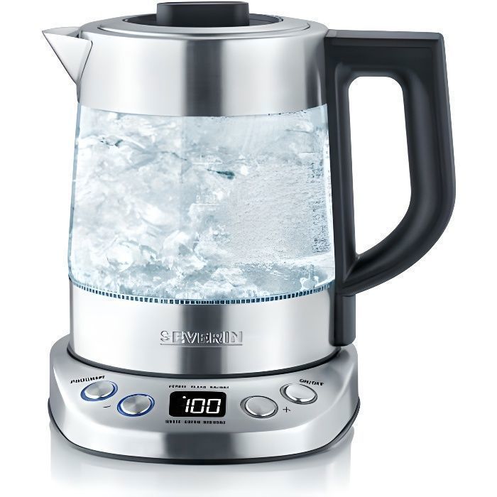 Severin WK 3473 Bouilloire Théière, 1,0 d'eau-0,75 Litre de Thé, Deluxe, Programmable, 2200 W, Verre-INOX, 1 Liter