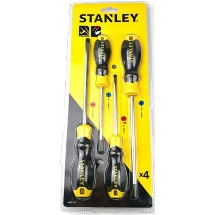 Stanley 4pcs série B poignée en caoutchouc un jeu de tournevis Phillips, outil magnétique puissant de qualité industrielle