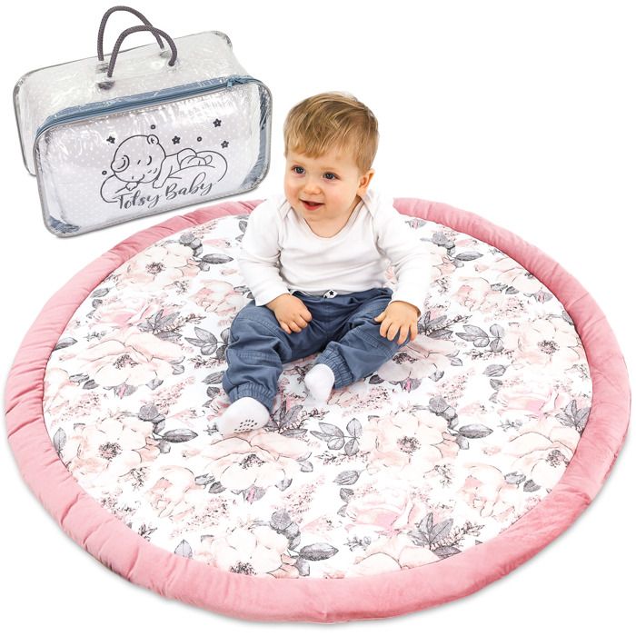 Coussin de sol enfants à volants 100 cm - matelas de sol coin cosy chambre d'enfant rond rampant couverture pour bébé Rose