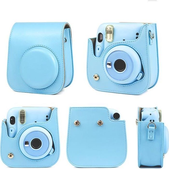 VBESTLIFE Housse en cuir PU pour Instax Mini 11 Sac en Cuir PU avec Bandoulière pour Fujifilm Instax Mini 11 Appareil Photo(Bleu )