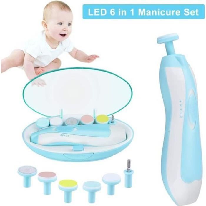 Lsport03506-6 en 1 Coupe-ongles Électrique pour Bébé Adulte Lime à Ongles Silencieuse avec Lumière LED