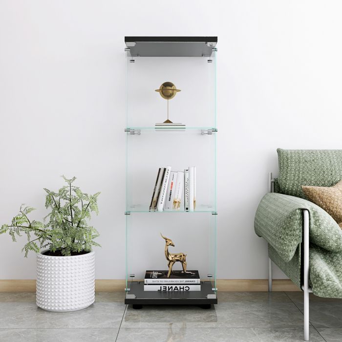 Vitrine en Verre Trempé à Trois Niveaux avec Porte, Noir - Cdiscount Maison