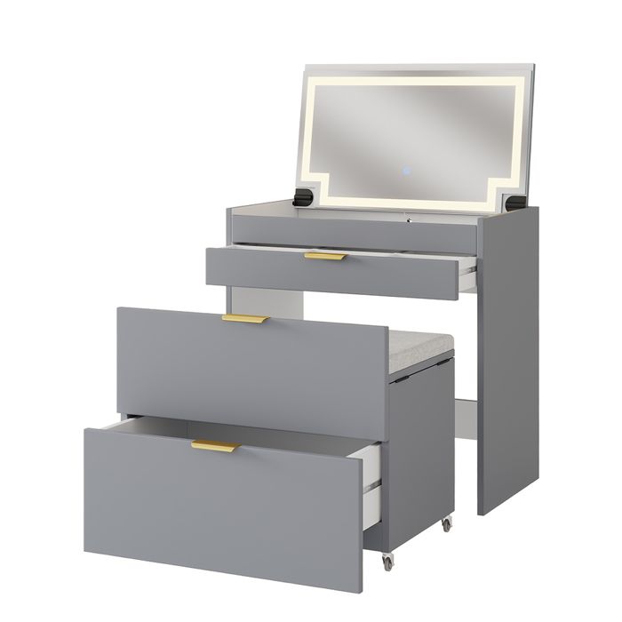 Coiffeuse Wanja 80cm avec miroir LED et banc Gris Vicco 42870 Coiffeuse Wanja 80cm avec miroir LED et banc Gris Vicco 42870