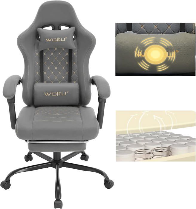 S*MAX Chaise Gaming Avec Repose-Pieds Siège épais Chaise Gamer Ergonomique Avec Accoudoir 3D Appui-tête En Tissu Et Support Lombaire Siege Gaming Bleu Profond