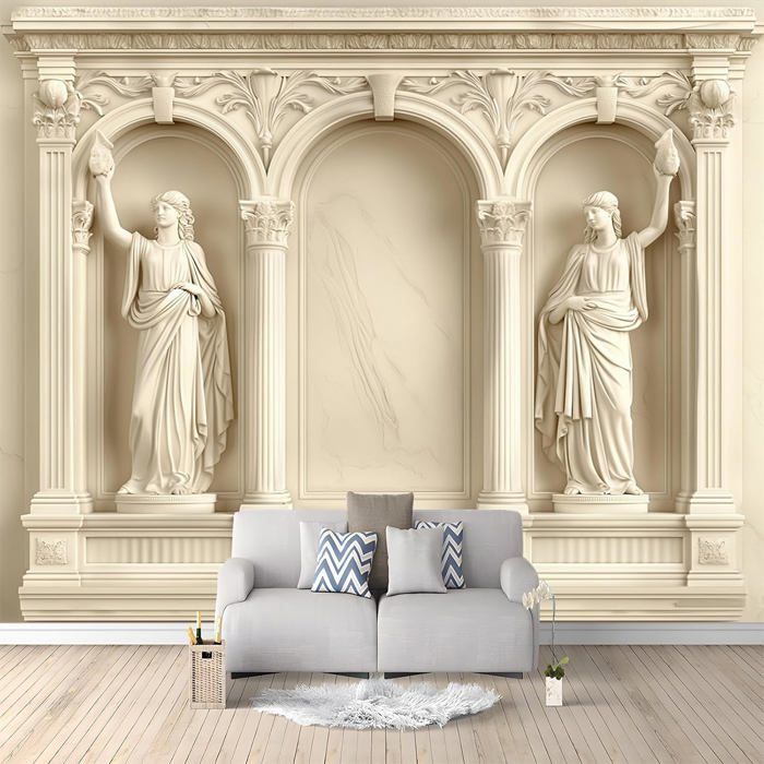 Papier Peint Panoramique Relief Marbre Blanc Arches 350x256 cm Poster ...