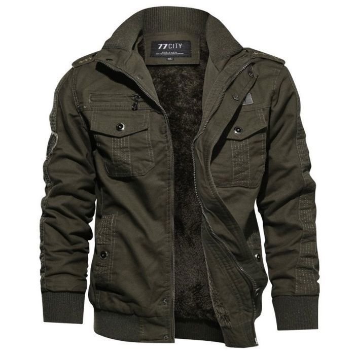 Veste Homme Polaire Vestes Cargo Hiver Manteau Coton Chaud Épaisse avec Zippée Blouson Militaire Manteaux vert